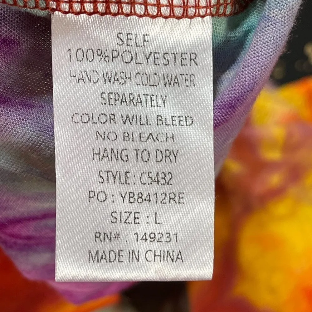 Kori America Strapless Tiered Ruffle Dress Coverup Tie-Dye Orange Purple Size L - Image 5