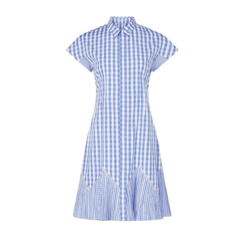 Thakoon Womens Dress Size 2 Blue Gingham Check Short Sleeve Casual Shirtdress - Image 5