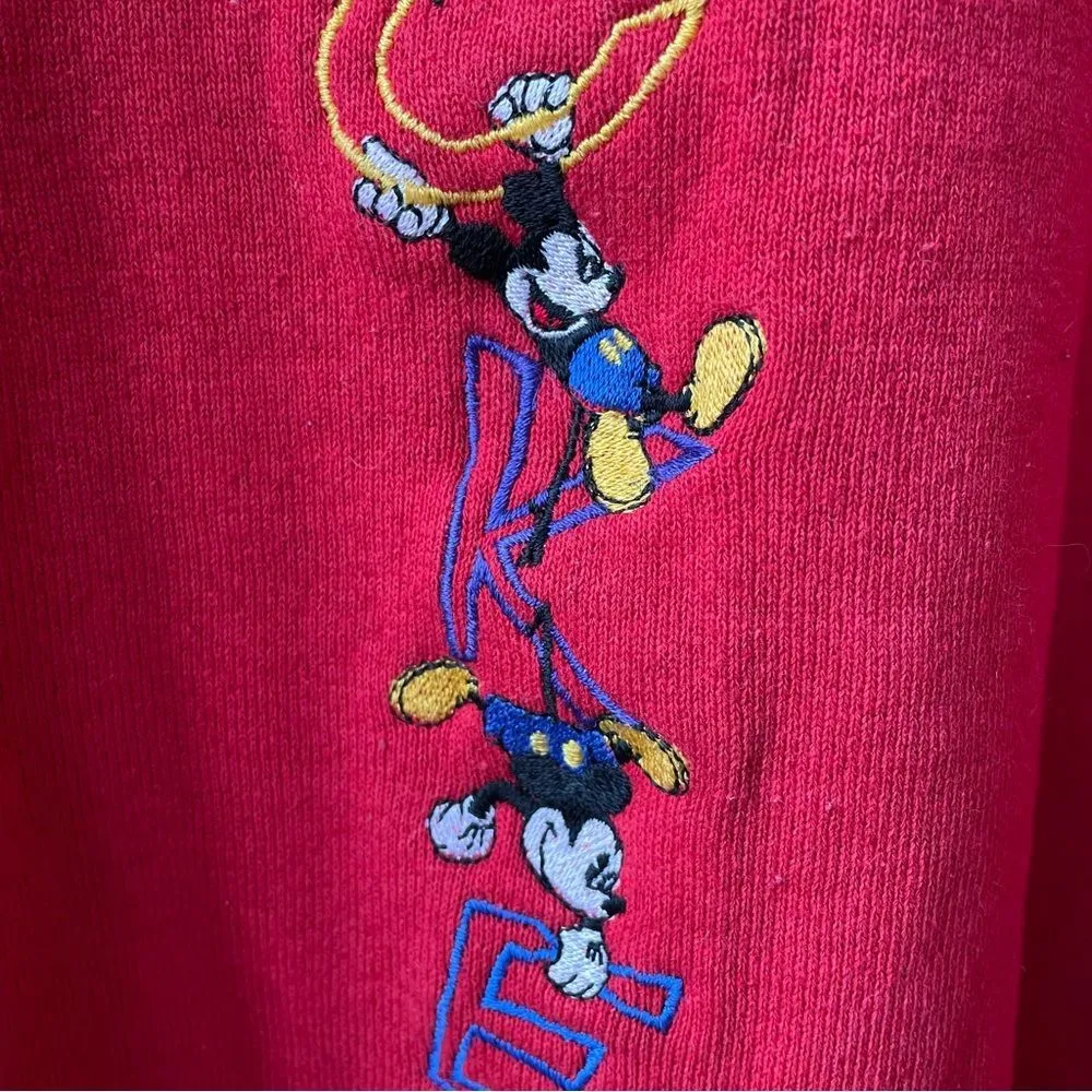 Vintage 90s Mickey & Co Disney Embroidered Crewneck Sweatshirt Red L - Image 4