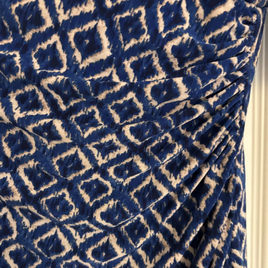 Lauren Ralph Lauren V-Neck Navy and White Patterned Midi Wrap Dress Size 12 - Image 4