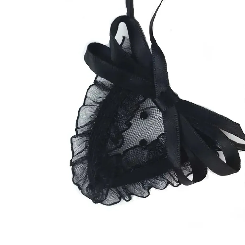 Black Lace Cat Ear Headband with Bow - Image 3