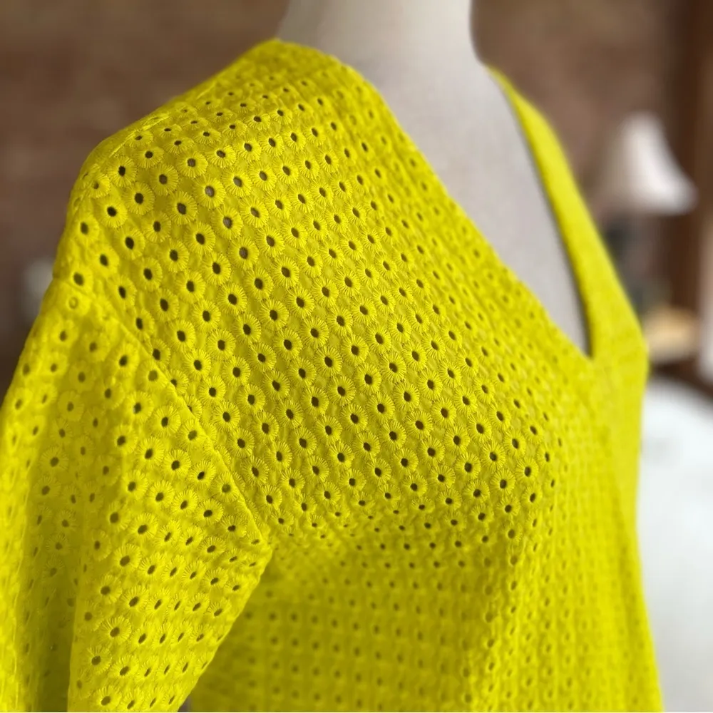 Theory Nolani Top Neon Embroidered Eyelet Short Sleeve Yellow XS V-Neck Bright - Image 12