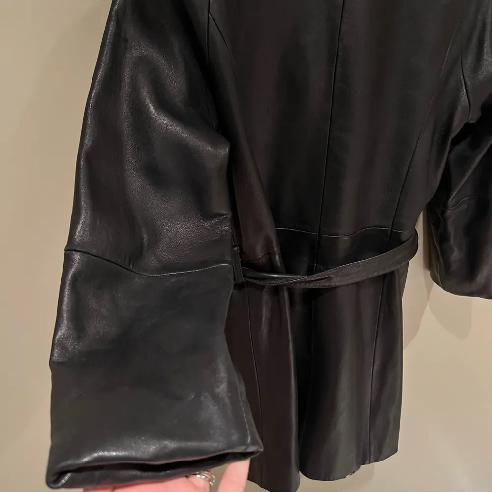 Preston & Young Petites Black Lamb Leather Long Line Chic Jacket Size PM - Image 8