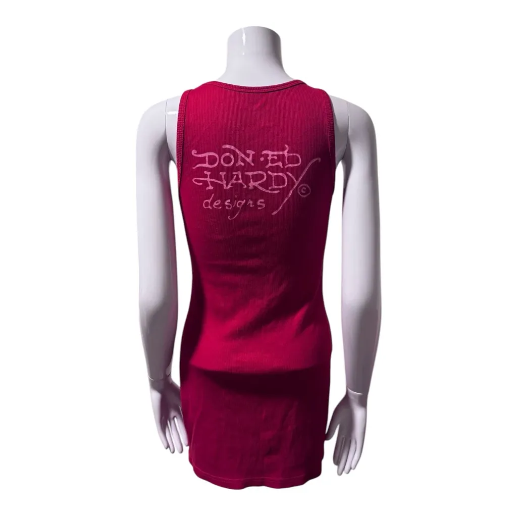Ed Hardy Red Ribbed Bodycon Dress Size Small - Image 5