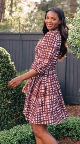 | Lindsey Painted Windowpane Tie Neck Dress | 00 - Image 5