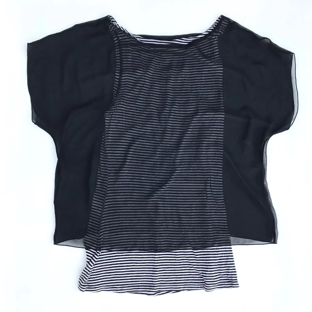 Vintage Y2K Express Black and White Striped Sheer Mesh Overlay Cropped Top XS - Image 4