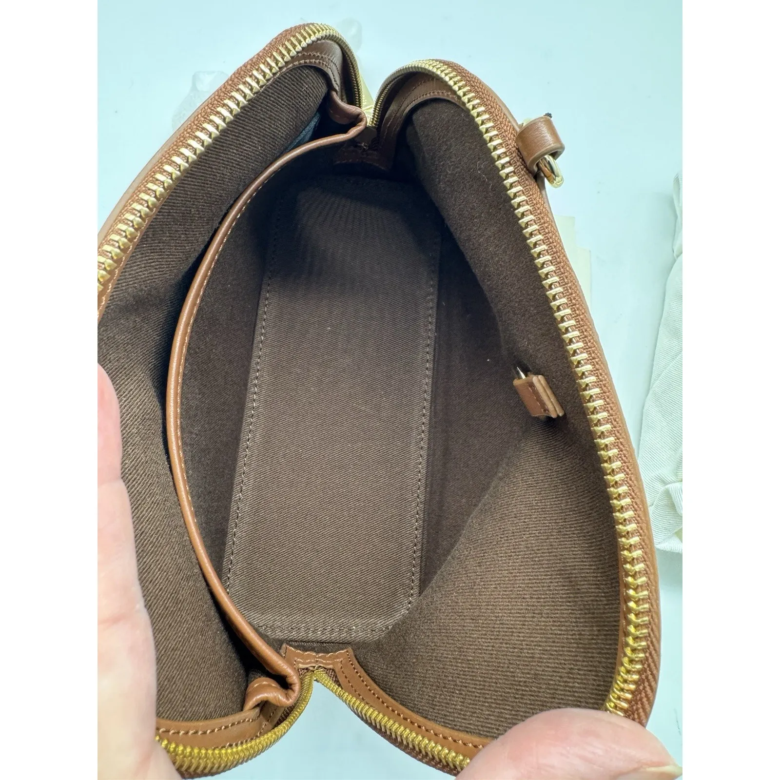 NWT Sandro Marron Brown Small Canvas Leather Logo Chain Strap Crossbody Bag - Image 9