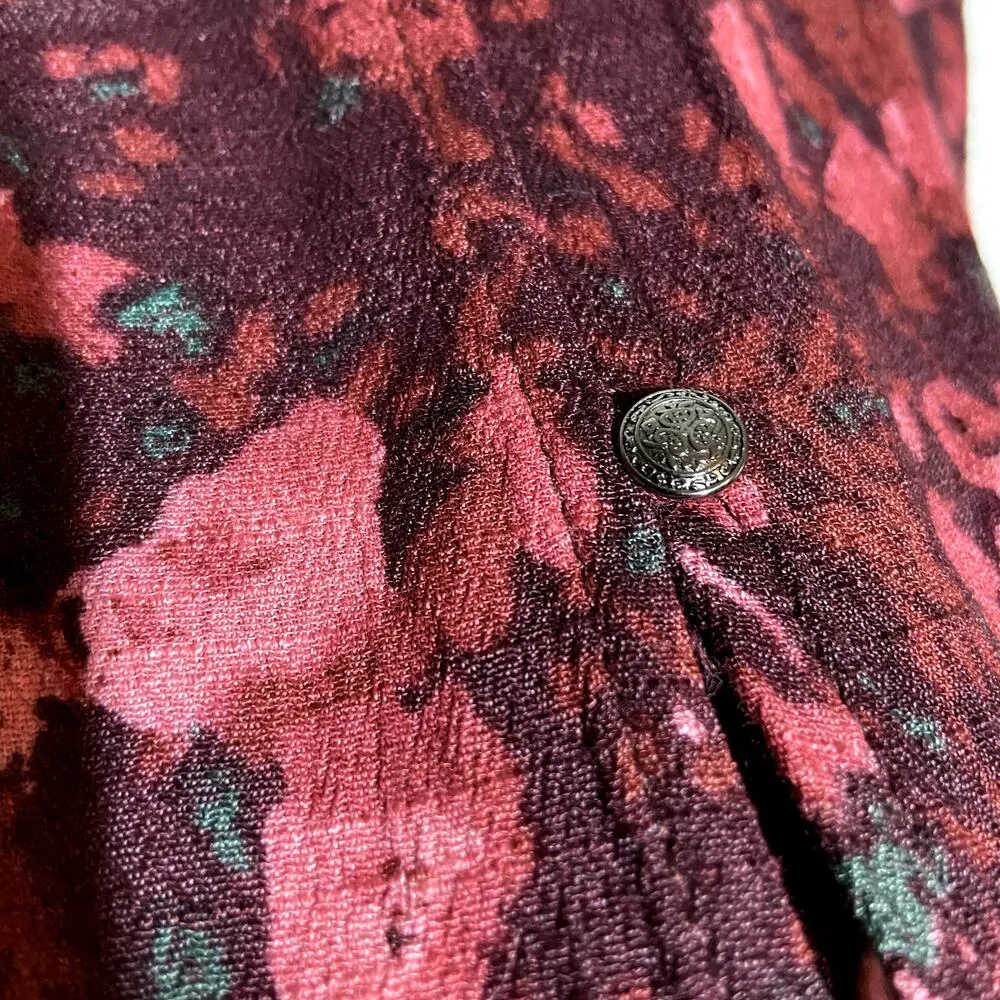 Free People Wrap Blouse Long Sleeve Flared Cuffs V-Neck Floral Berry Combo XS - Image 2