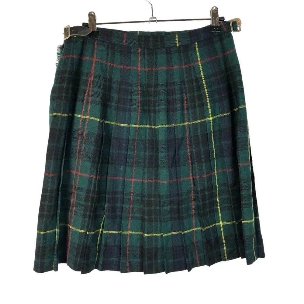 Vintage Aston Wool Made in Scotland Green Plaid Mini Kilt Skirt M Size M - Image 2