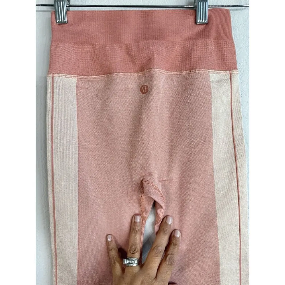 Lululemon Women Leggings Size 2 Ebb to Train Tight High Rise Peach Pink Abstract - Image 9