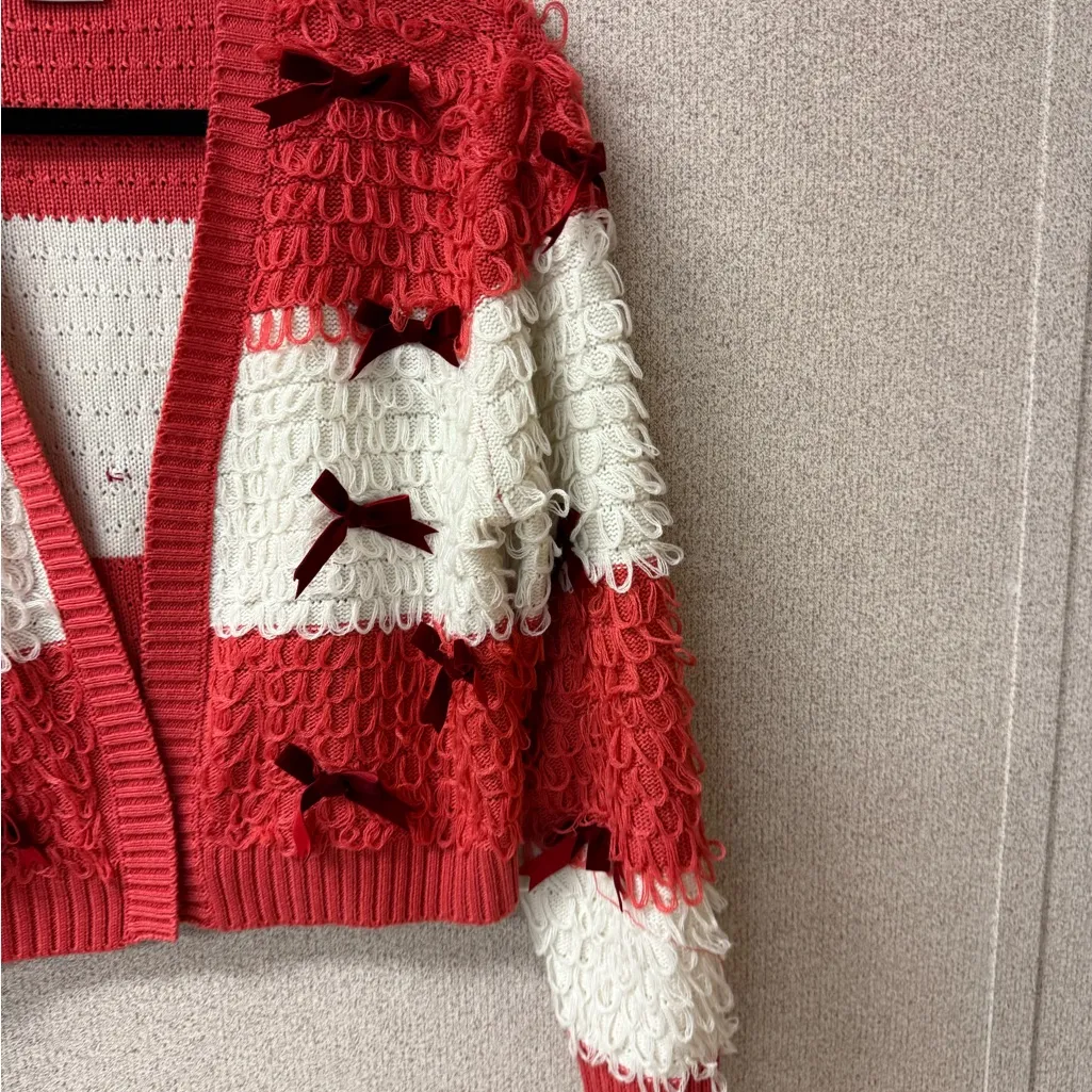 Mighty Fine Womens Medium Lumpy Orange Knit‎ Short Open Front Cardigan coquette - Image 2