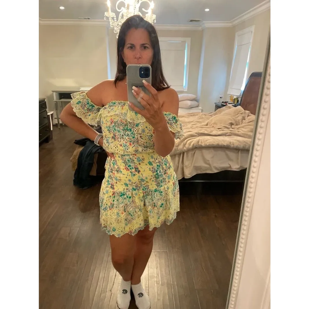 RAMY BROOK Yellow Floral Off-The-Shoulder Ruffles McKenna Dress size Large - Image 2