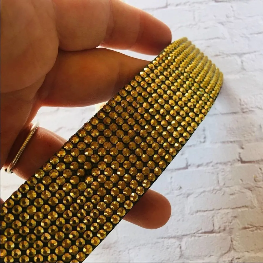Gold rhinestone choker faux leather Festival - Image 3