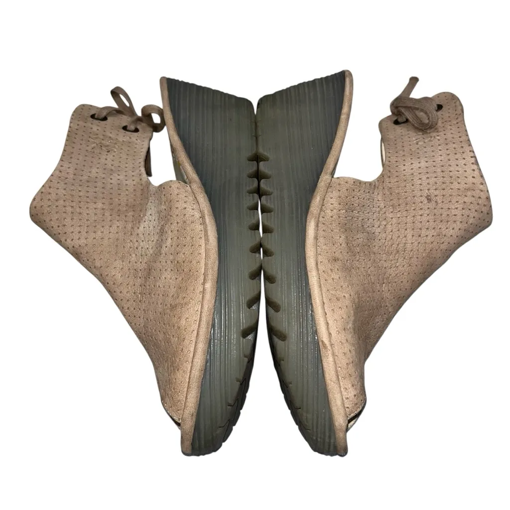 Fly London Taupe Perforated Leather Ypul Peeptoe Wedge Sandals Shoes size 39 - Image 6