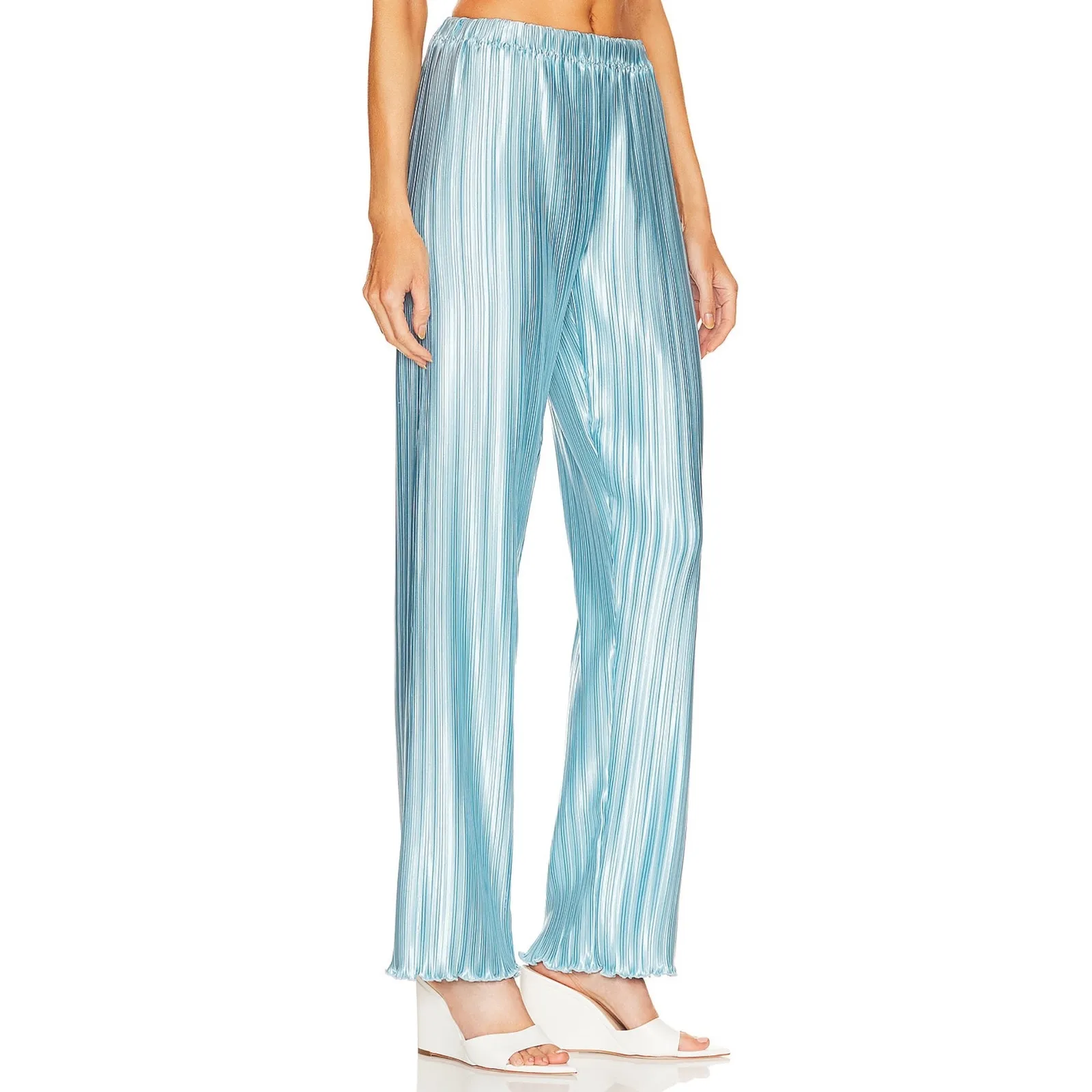 L’IDÉE Le Salon Pant Summer Blue Pleated Satin Pants NWT Size 8 - Image 12