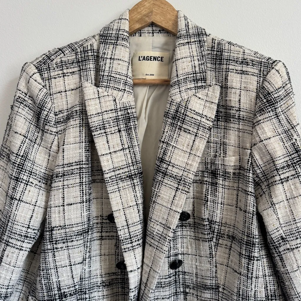 NEW L'AGENCE Brooke Tweed Double-Breasted Cropped Blazer Size 12 Wool NWOT - Image 4