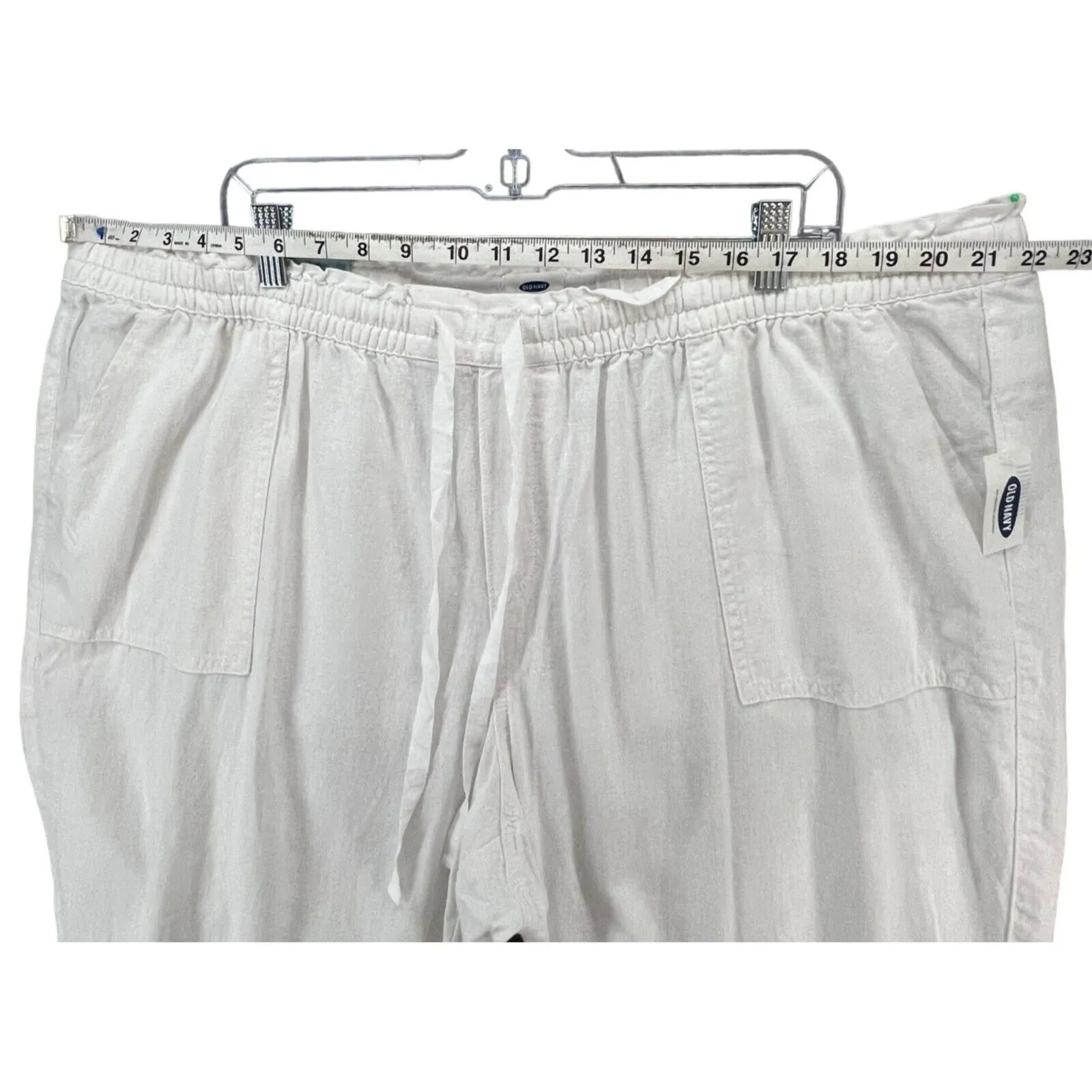 Old Navy Linen Crop Pant Women 2XL Bright White Pull On Elastic Waist Summer NEW - Image 5