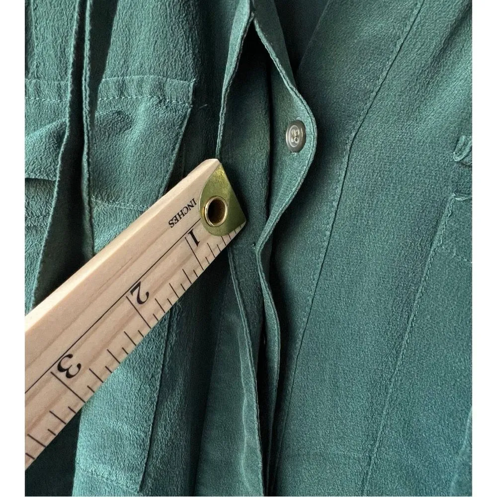 Women's dress 100% Silk madewell green front button pockets belt light color S. - Image 8