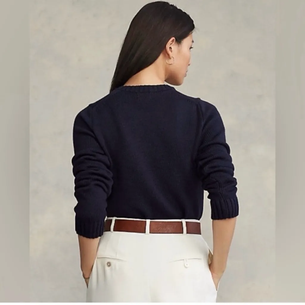 NWT Polo Ralph Lauren Women’s Iconic Flag Sweater Size Medium Navy Pullover Blue - Image 4