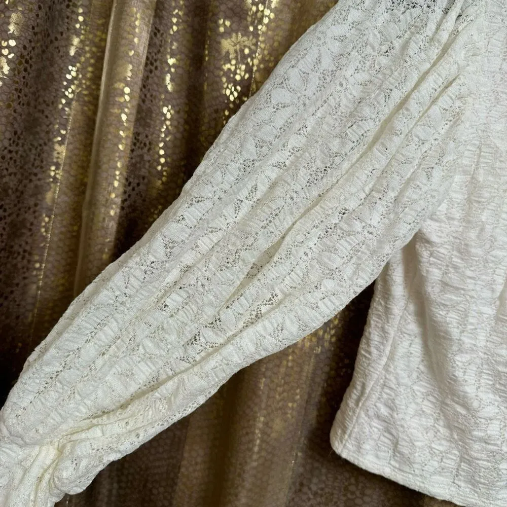 Free‎ People Jasmine Tea Time Long Puff Lace Sleeve Open Back Top Ivory Medium - Image 5