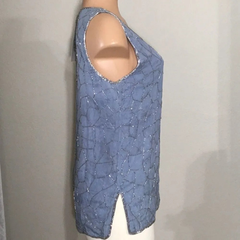 Special occasion top. Blue w/silver beading. NWT - Image 4