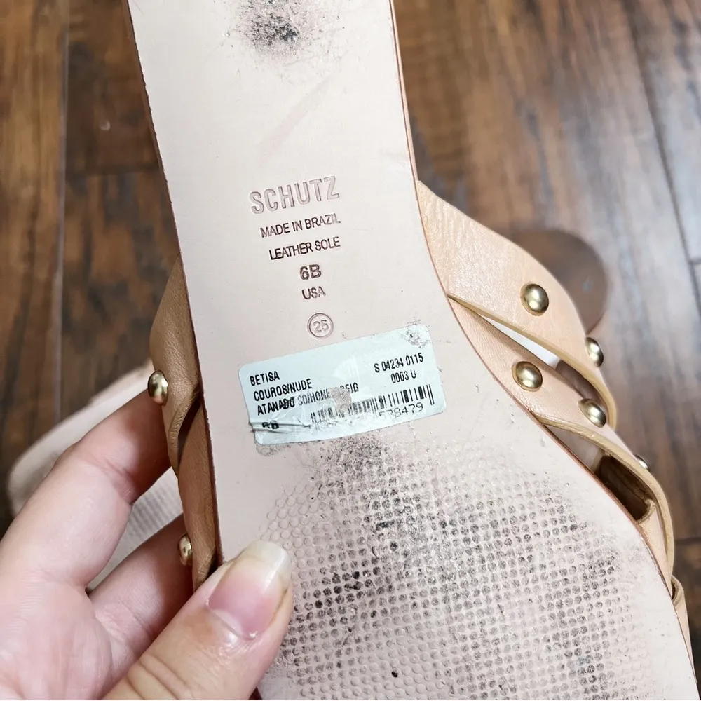 SCHUTZ • Betisa Slide Sandal nude leather Honey Beige studded flat - Image 8