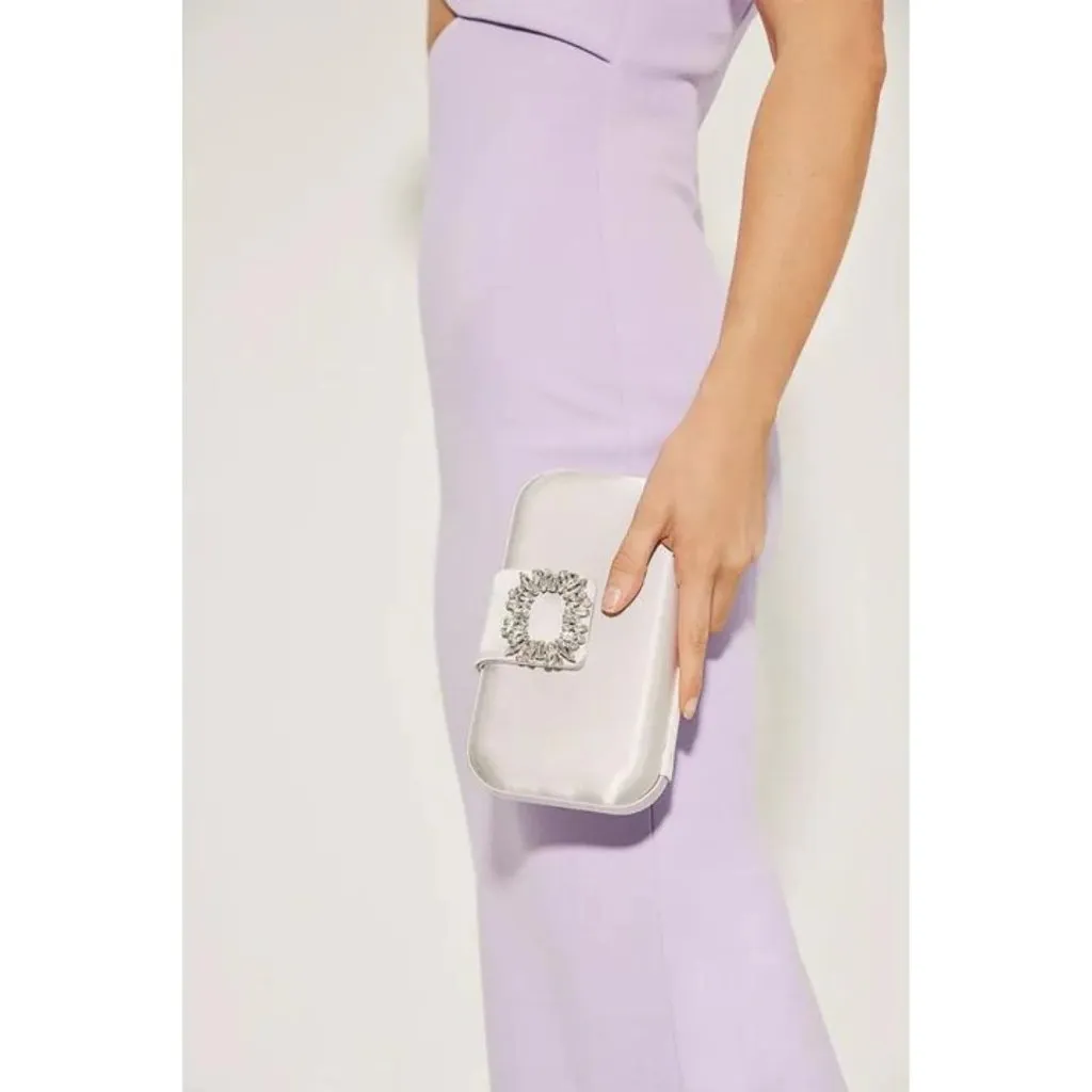 olga berg Emmy Crystal Trim Clutch in Oyster New Womens Wedding Formal Bag White - Image 13