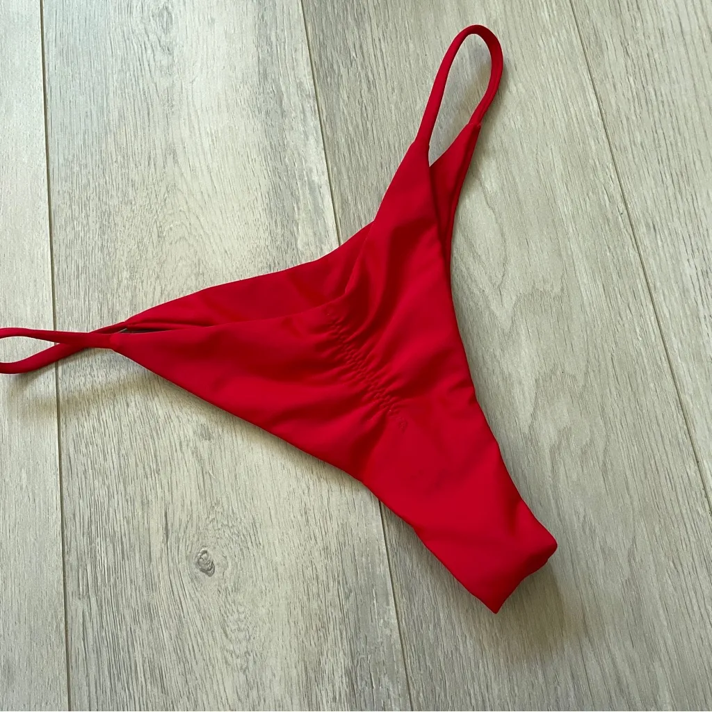 AguaViva Bikini Bottoms scrunch thong womens Red (xsmall) swim cheeky minimalist Size XS - Image 2