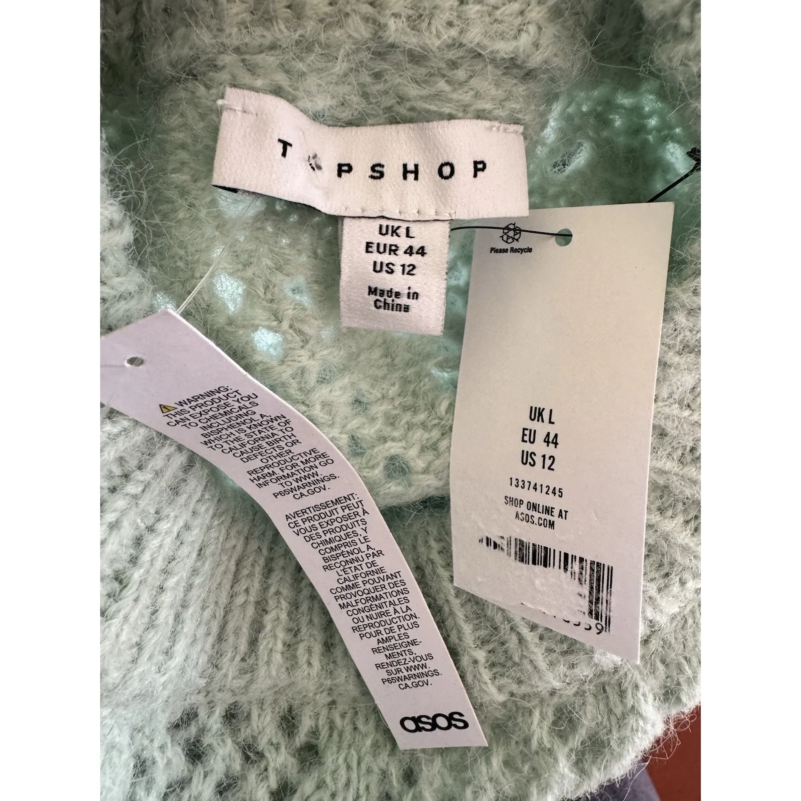 NWT TopShop Pointelle Cropped Crewneck Sweater Women’s Size 12 Mint Green - Image 8