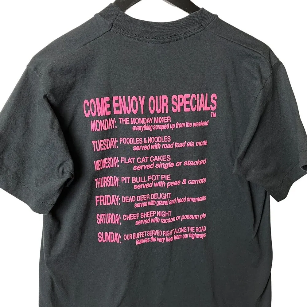 1990s Roadkill Cafe Single Stitch Tee M Funny Menu Graphic Black USA Unisex Fit Size M - Image 10