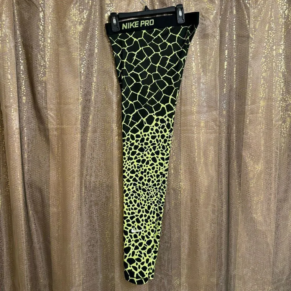 Nike Pro Dri Fit Neon Green Black Animal Print Tight Leggings M NWOT - Image 3