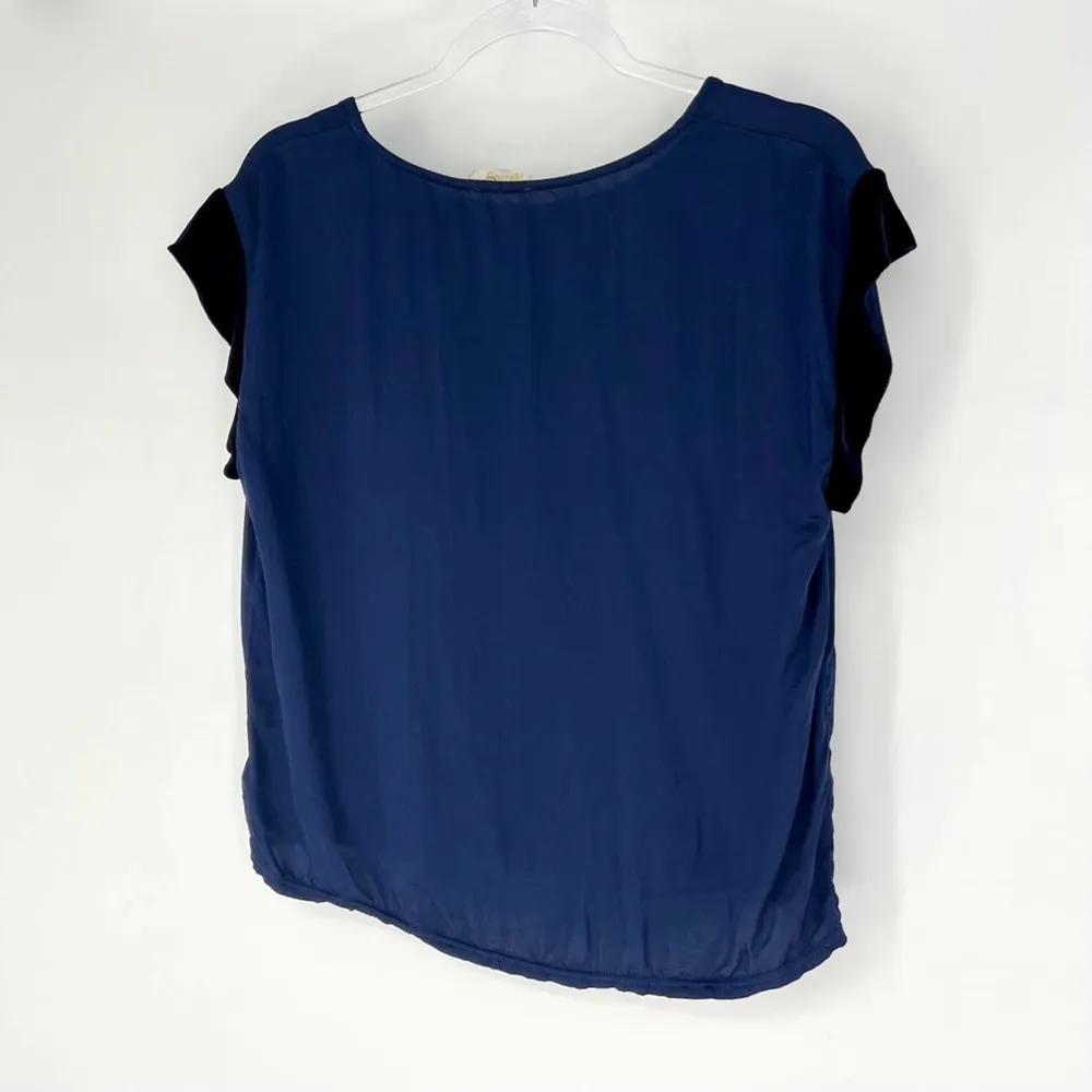 Nation Ltd Dera Cap Sleeve Satin T-Shirt with Velvet Trim Maritime Blue 6 - Image 5