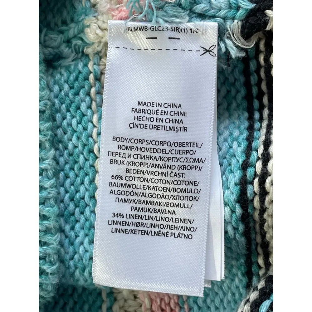 Polo Ralph Lauren Striped Teal Multi Crew Neck Knit Sweater Size Medium Pullover - Image 8