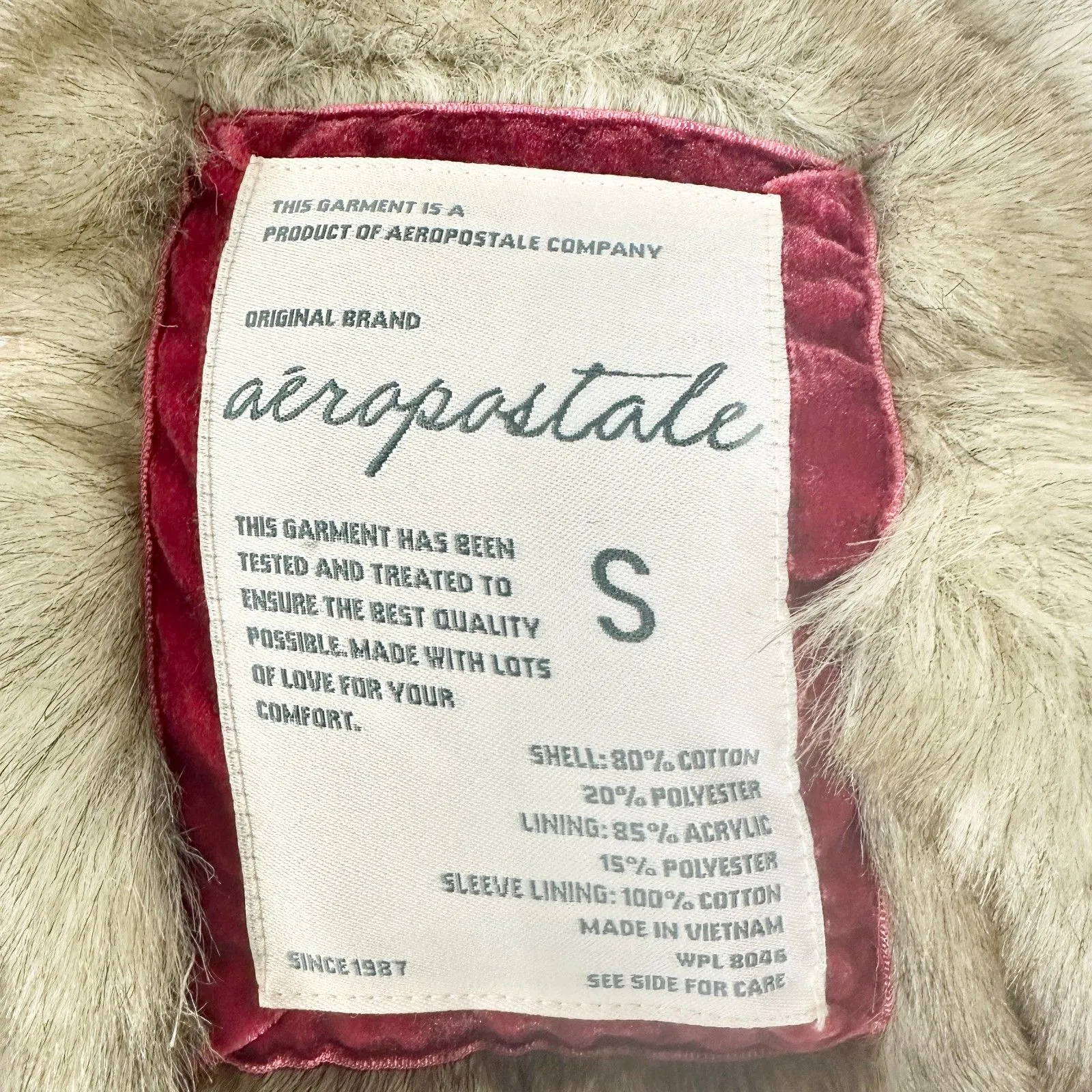 Aeropostale Vintage Y2K Faux Fur Lined Logo Full Zip Hoodie Size Small Maroon - Image 5