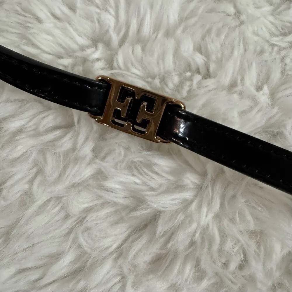 Escada Black Leather Belt with Gold Buckle Size 40 - Image 6