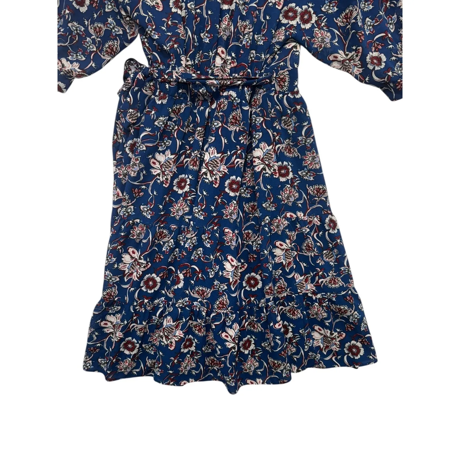 GERARD DAREL Paris‎ Floral Wrap Dress Midi Blue Red White Women Size 10 - Image 10