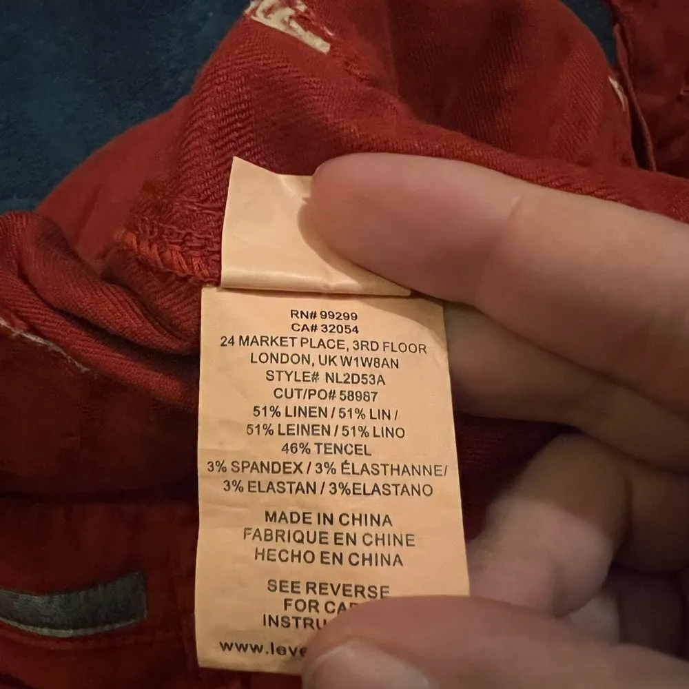 Level 99 Red Linen Relaxed Fit Pants 27 Red - Image 11