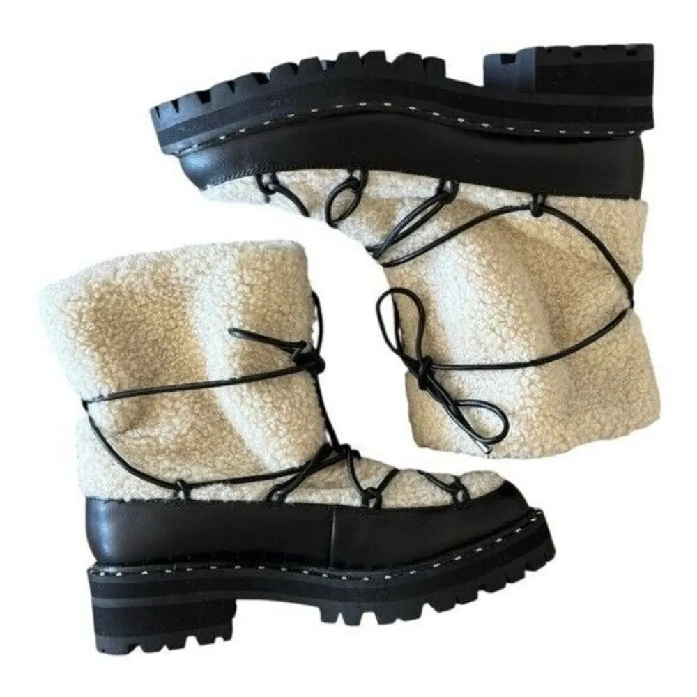 AQUA Fuzz Women’s Leather Lug Sole Sherpa Lace Up Winter Boot Black Size 6.5 - Image 3