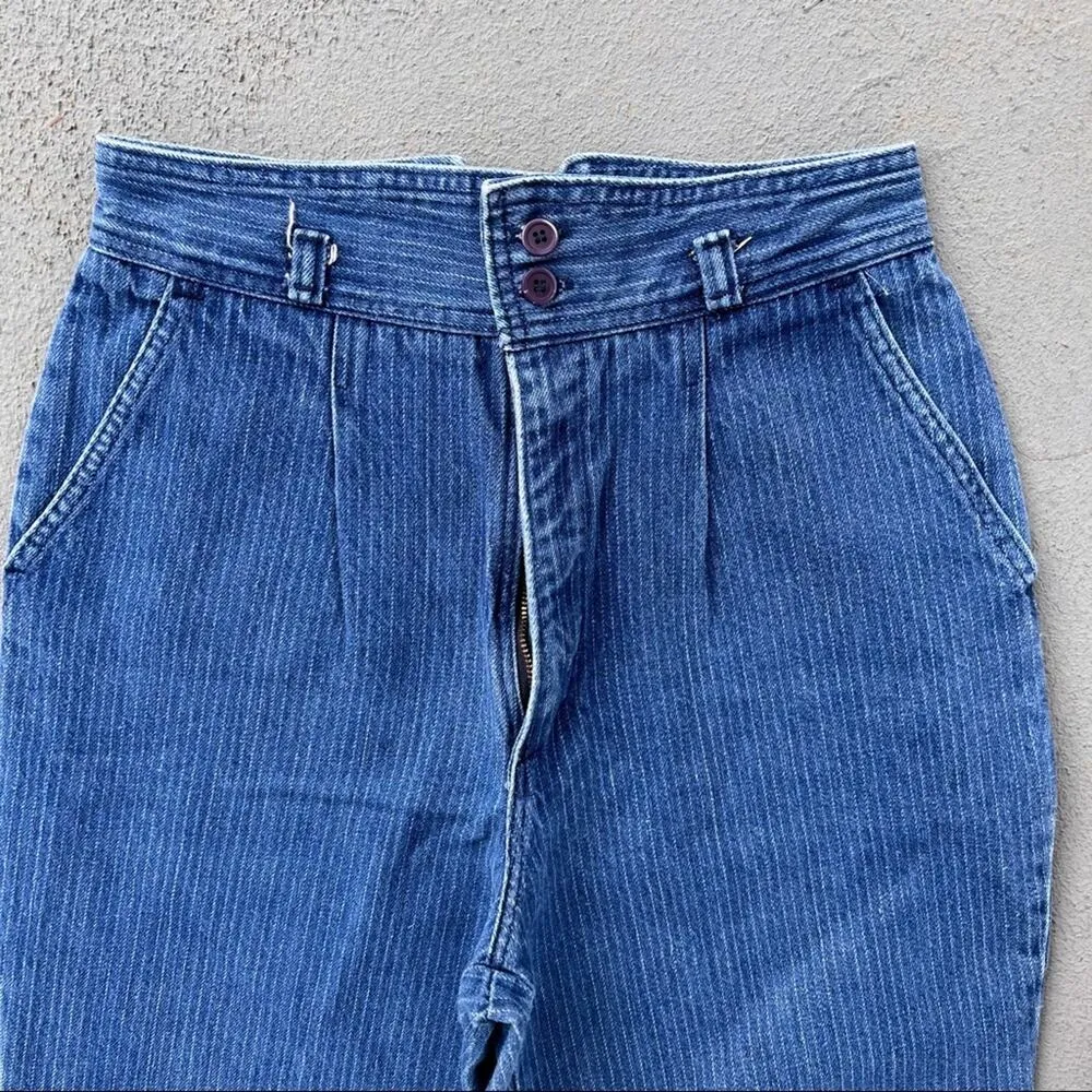 Vintage 80s railroad stripe high rise wedgie fit bareback mom jeans 26" WAIST Blue - Image 2