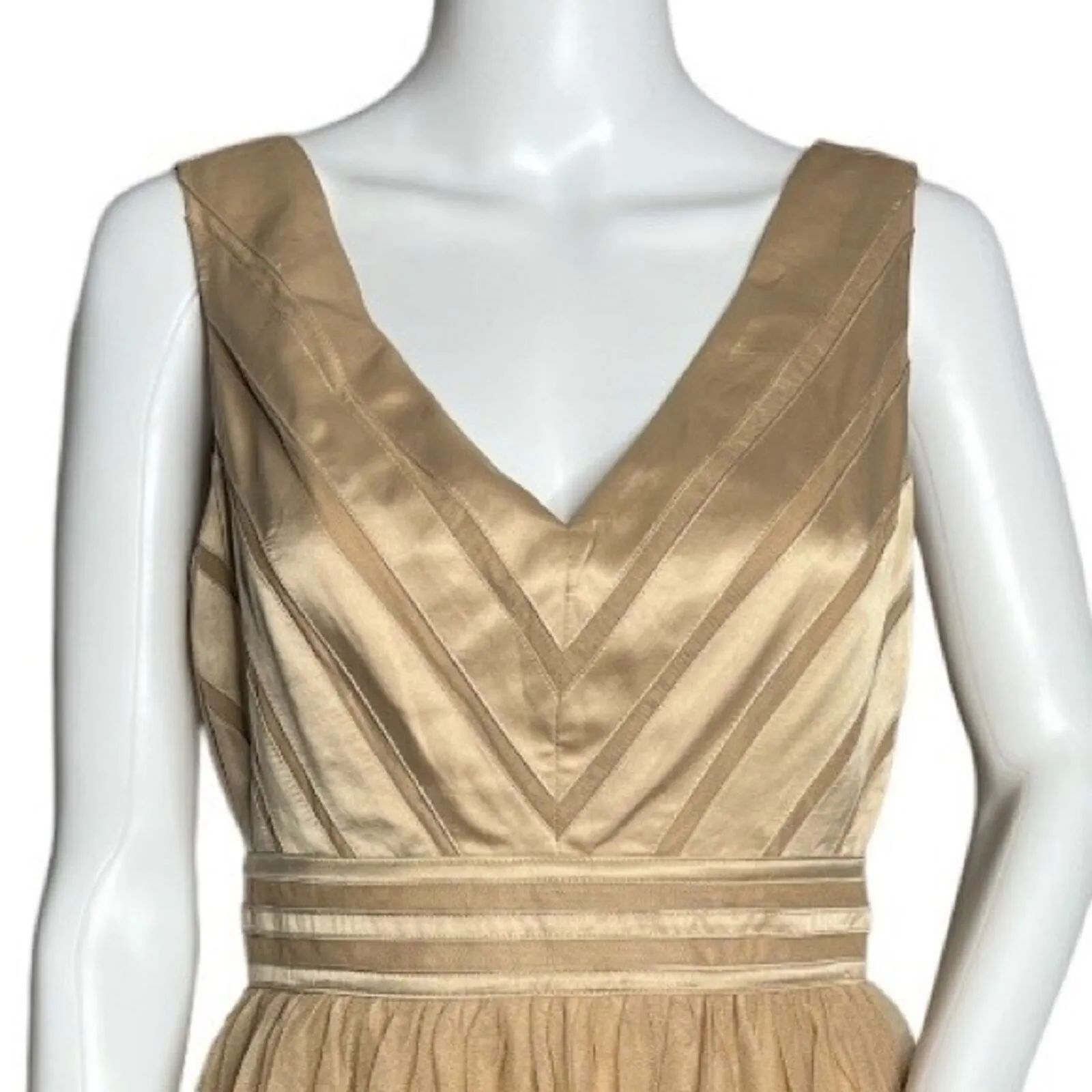 Ark & Co Dress Womens Medium Taupe Satin & Tulle Mini Dress Fit‎ & Flare Fairy Tan - Image 5