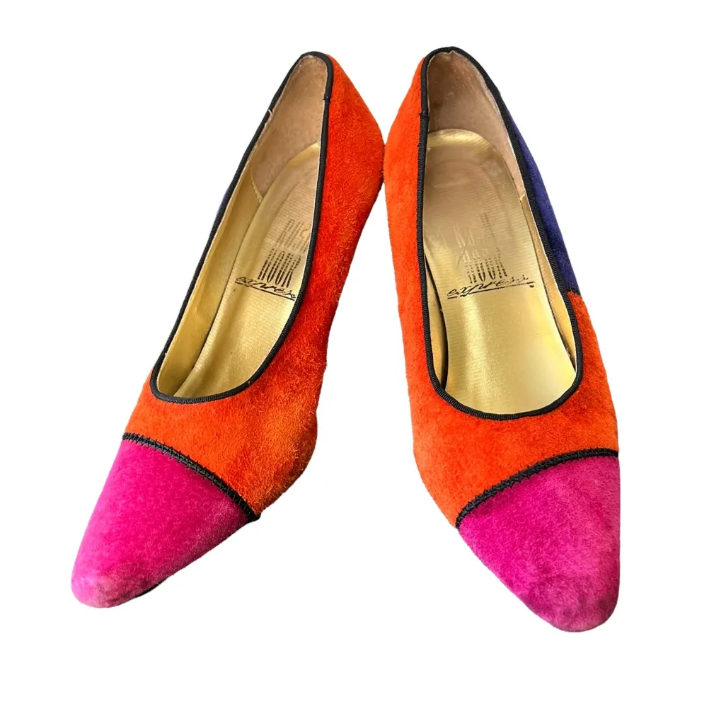 Vintage Rush Hour Color‎ Block Suede Heels Orange Size 6.5 - Image 6
