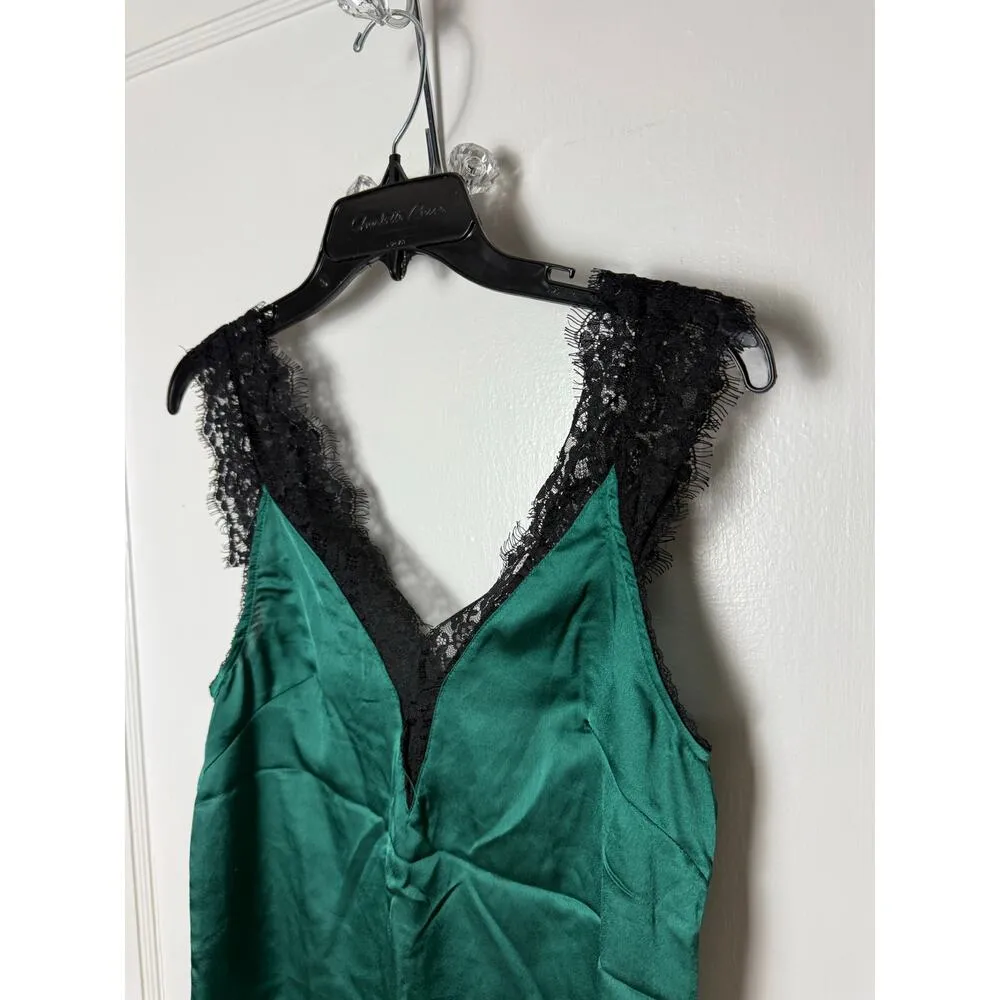 SHEIN Women's Green Satin Black Lace Cute Going Out Tank Top Size Small Goth - Image 2