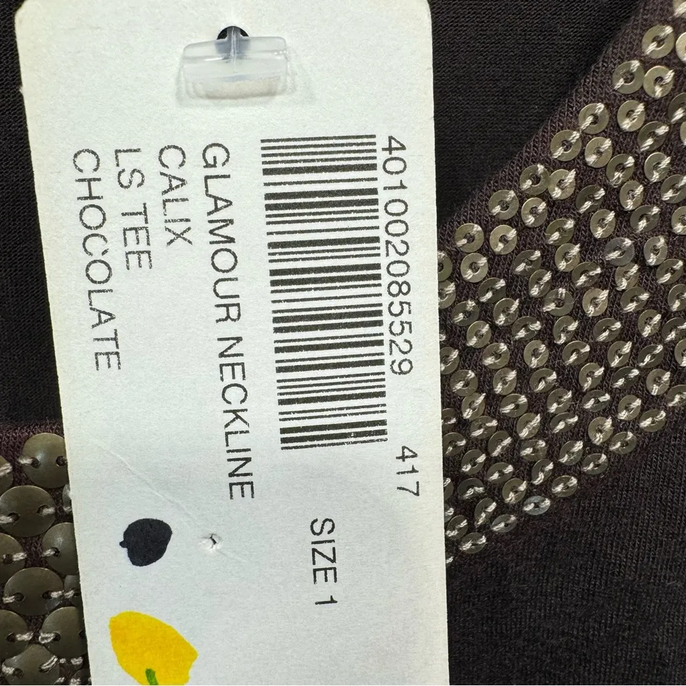 Chico’s Glamour Neckline Calix Tee Chocolate Brown Long Sleeve Sequined V Neck - Image 8