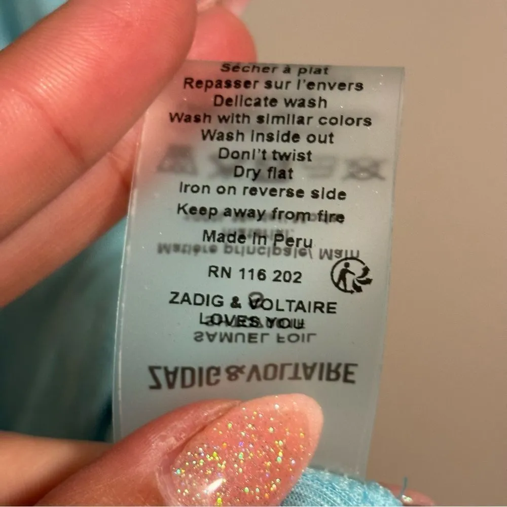 Zadig & Voltaire Lagon Blue Racerback Tank Top Samuel Metallic Foil Size Small - Image 7