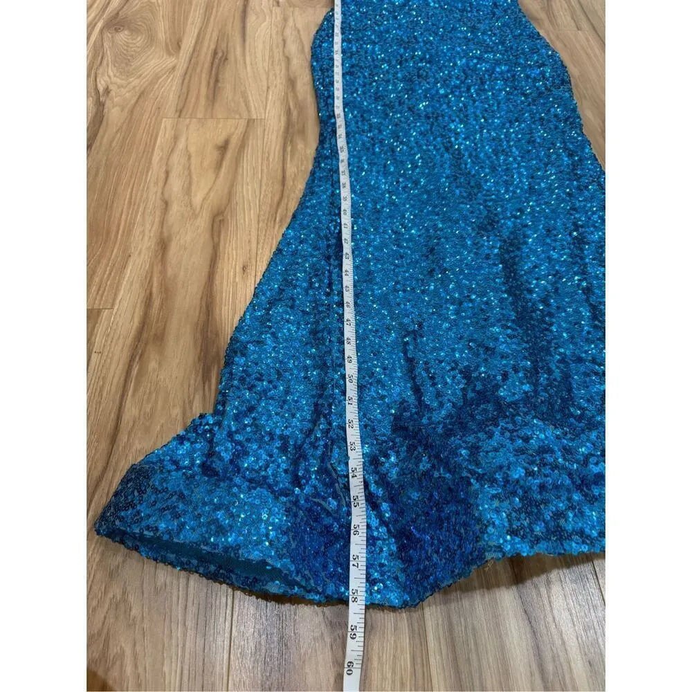 Morgan & Co New Chloé Sequined Gown Dress Sz 7 fit r sz Medium Blue - Image 9
