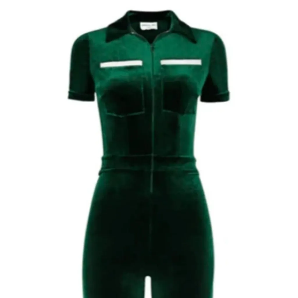 NWT Peachy Den Emerald Velvet Kernel Jumpsuit Size XS Green - Image 3