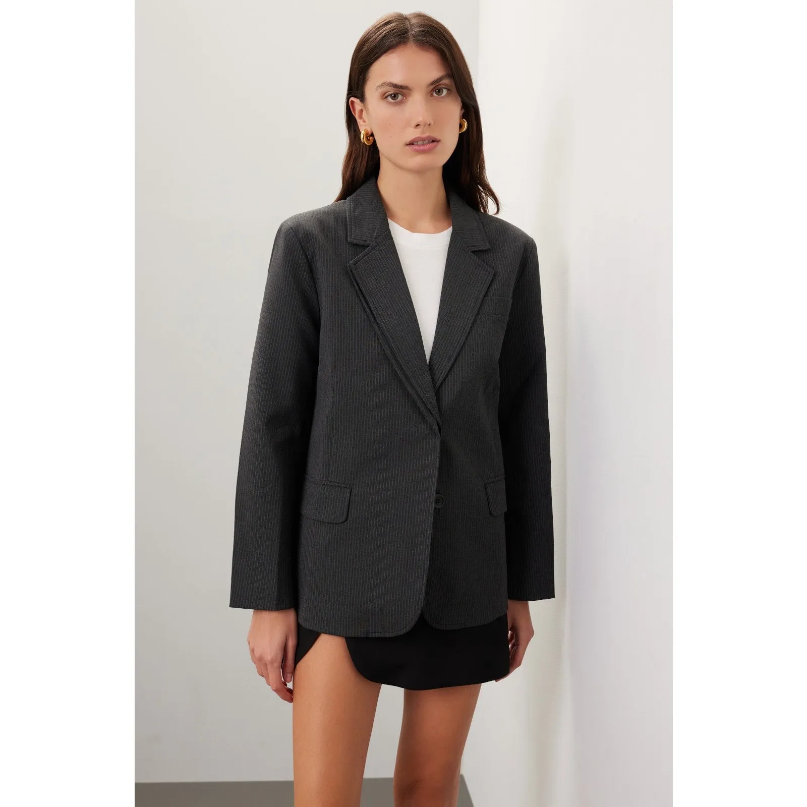 MOON RIVER Gray Pinstripe Double Layered Front Button Blazer Jacket sz Medium - Image 3