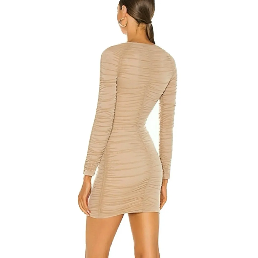 Michael Costello x REVOLVE Franky Mini Dress Size XS Taupe Beige Ruched Bodycon - Image 2