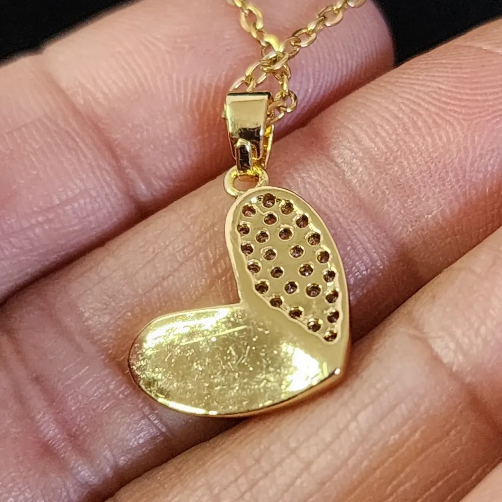 Gold Chain Necklace with Micro Pave and Shell Heart Pendant - Image 4