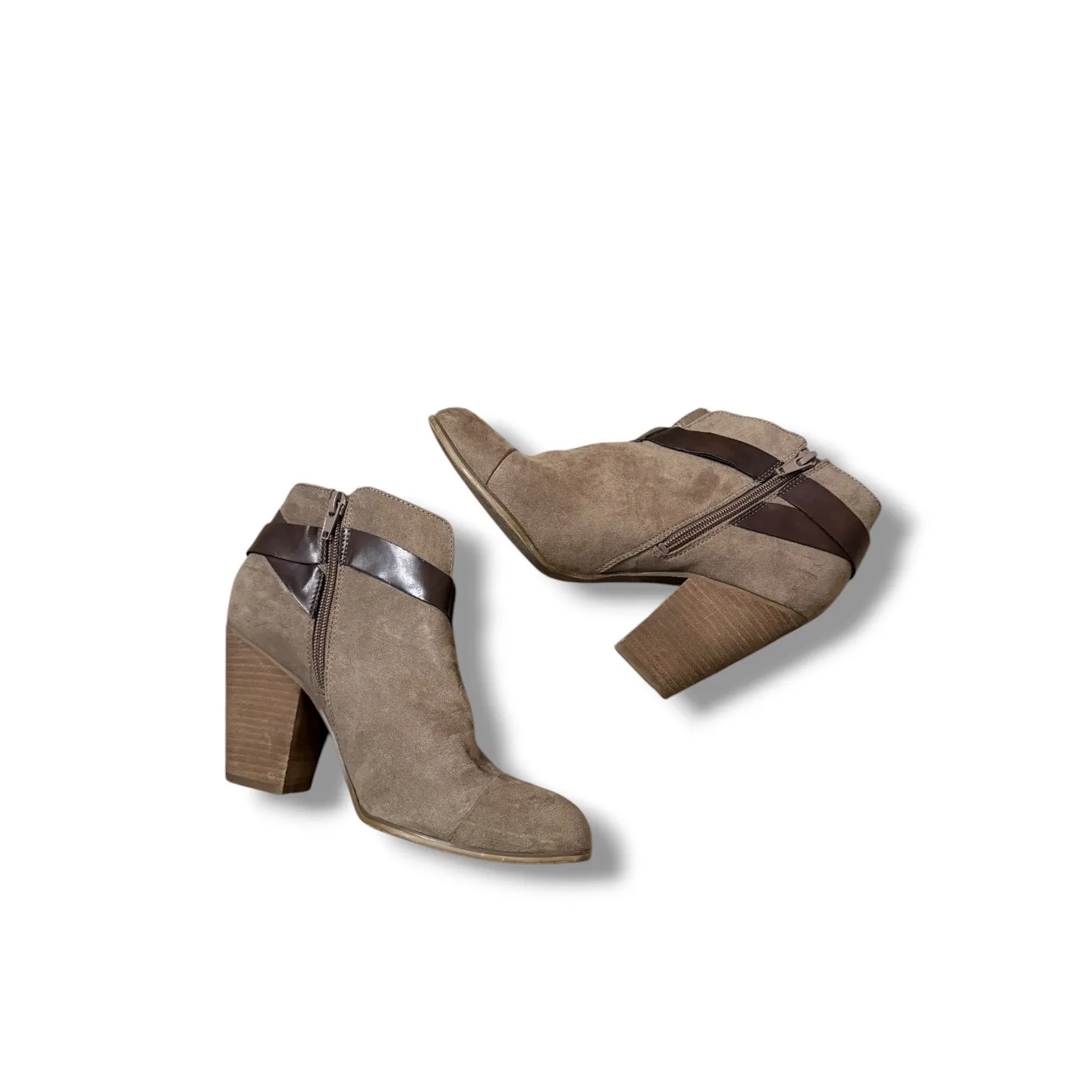 Carlos Santana Harvest Faux Suede‎ Ankle Boots 8.5 Taupe Block Heel Buckle Fall - Image 2